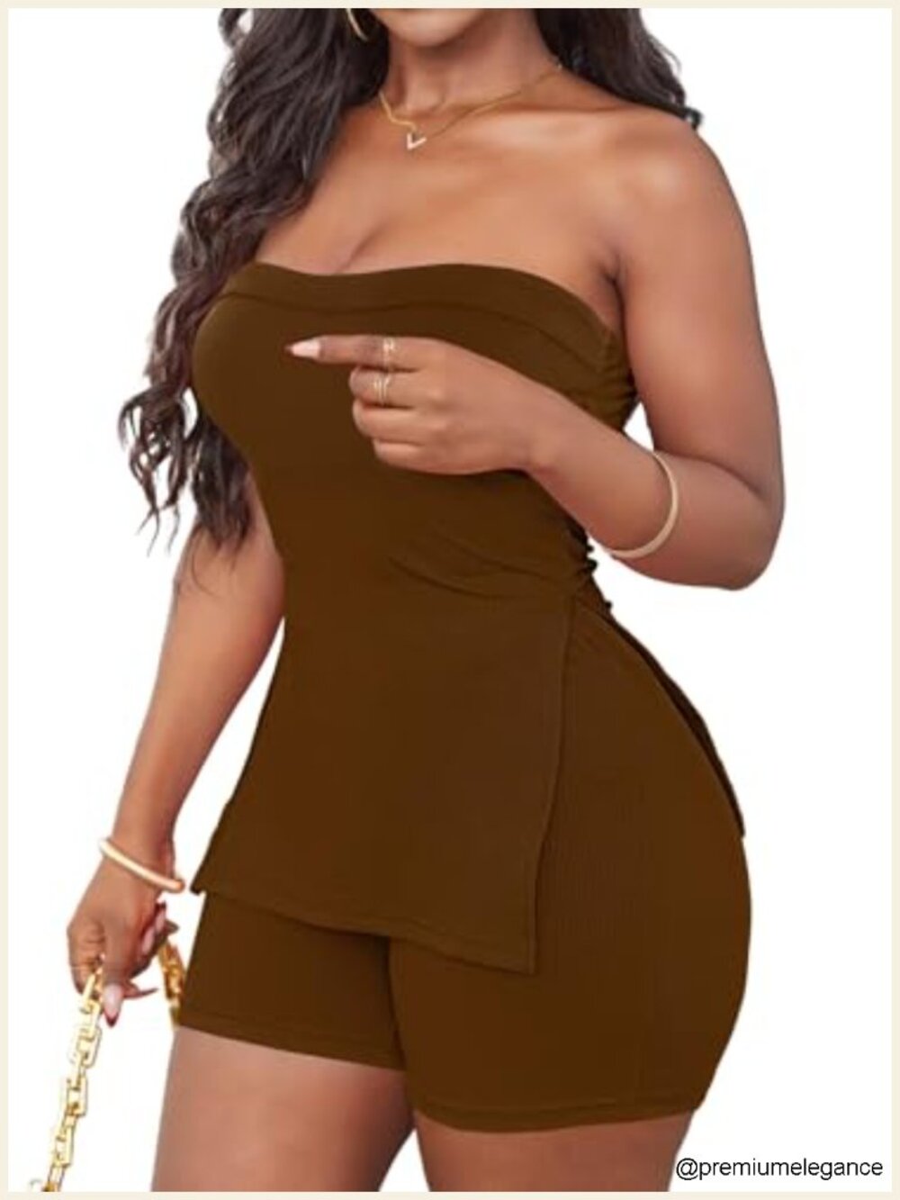 Women's 2 Piece Ribbed Short Set Strapless Top High Waisted Bodycon